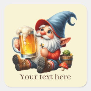 cool beer gnome add text  square sticker