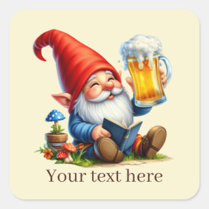 cool beer gnome add text  square sticker