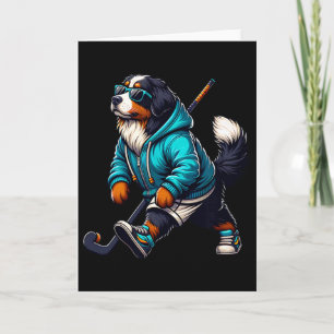 Cool Bernese Mountain Dog Hockey Player In Hoodie  Card