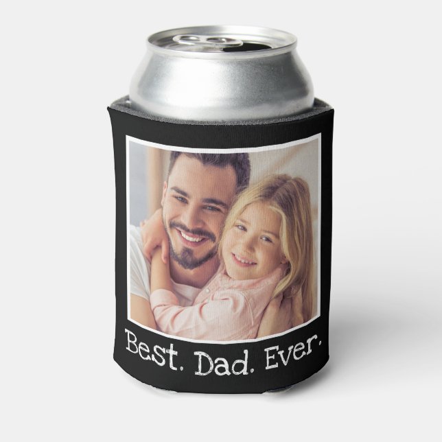 Cool Best Dad Ever Photo Personalized Black White Can Cooler (Can Back)