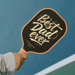 Cool Best Dad Father Brown Yellow Brush Script  Pickleball Paddle