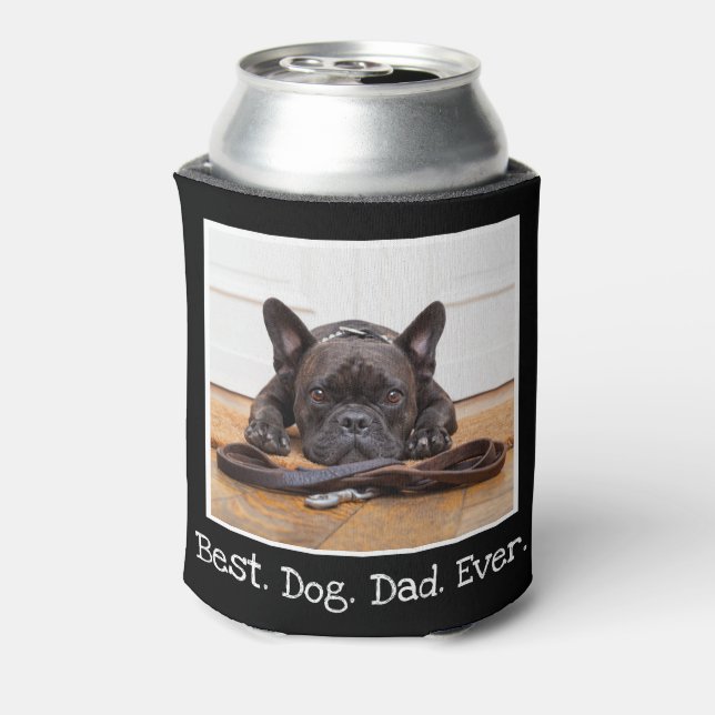 Cool Best Dog Dad Ever Photo Personalized Black  Can Cooler (Can Back)