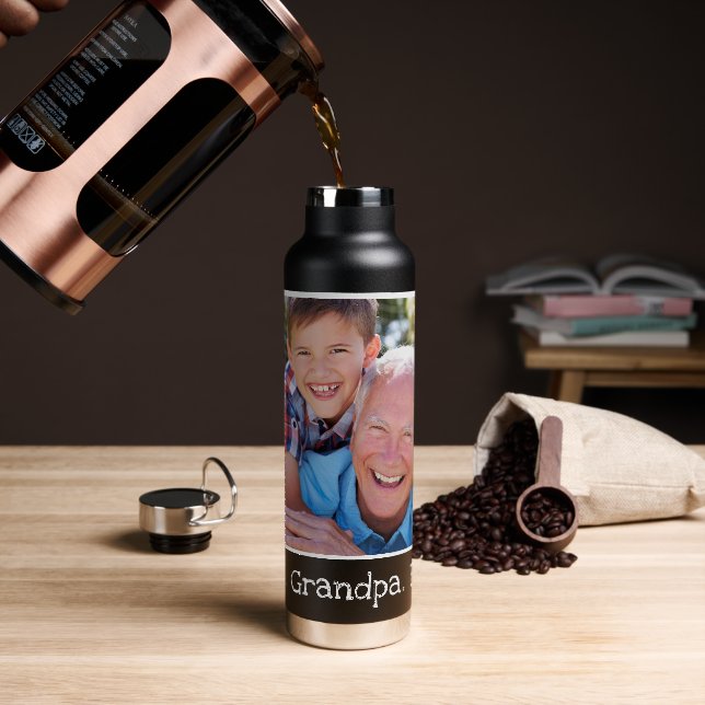Cool Best Grandpa Ever Photo Personalized Black Water Bottle (Coffee)