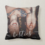 Cool Besties typography best friends script photo Throw Pillow<br><div class="desc">Cool Besties typography best friends script photo,  perfect gift for your bff. With pink and black hand drawn stripes pattern at the back.</div>
