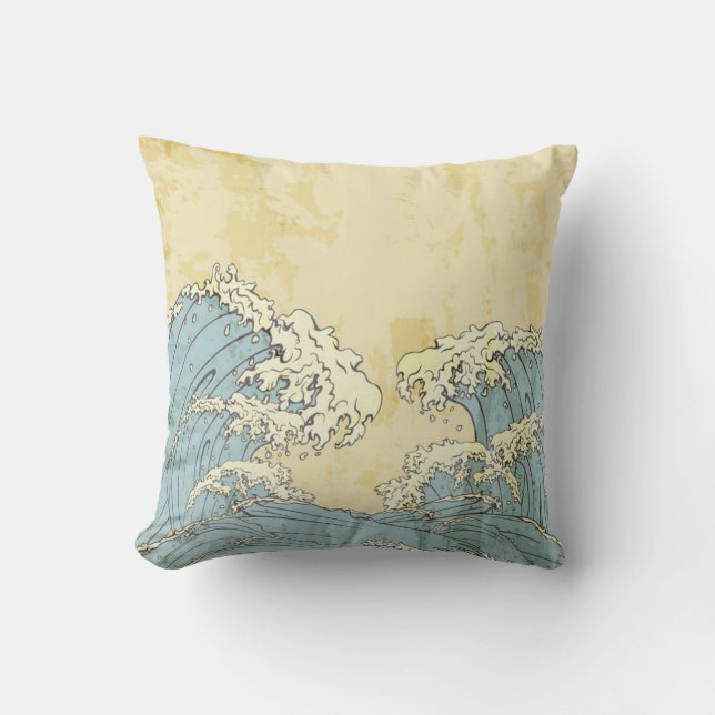 Cool big blue ocean waves image throw pillow (Front)