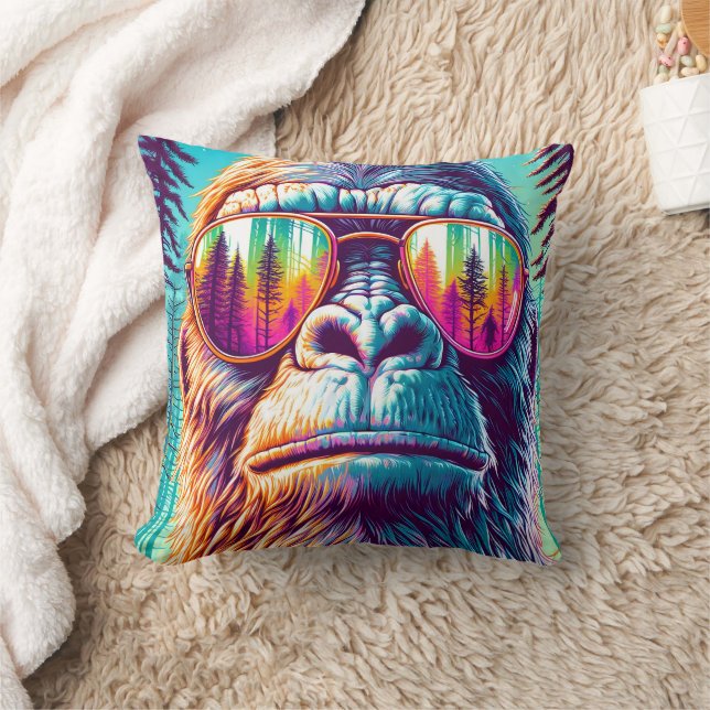Cool Bigfoot in Hip Sunglasses Throw Pillow (Blanket)