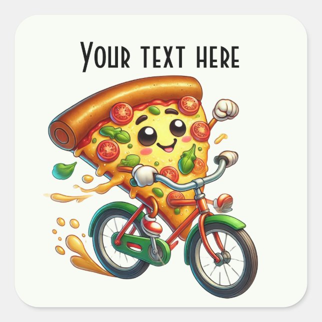 Cool bike riding pizza party square sticker (Front)