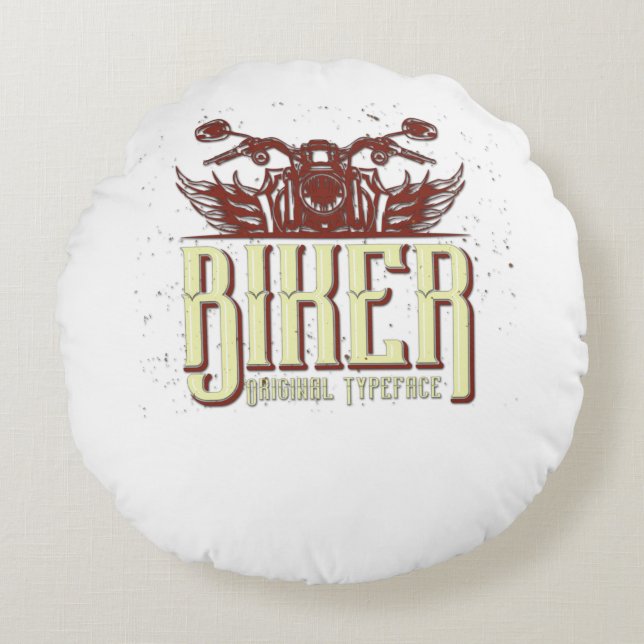 Cool Biker Design - Original Typeface Round Pillow (Front)