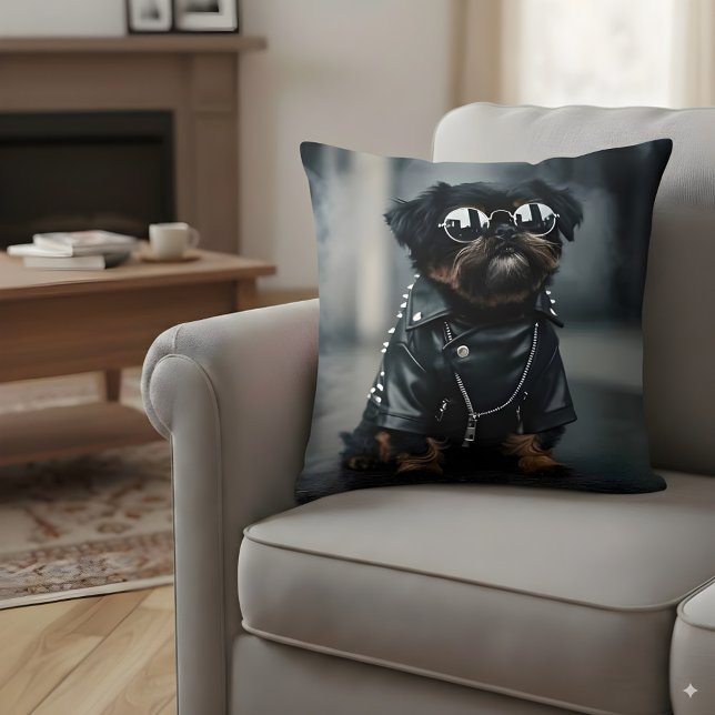 Cool Biker Dog with Sunglasses Funny Punk Rock Throw Pillow (Creator Uploaded)