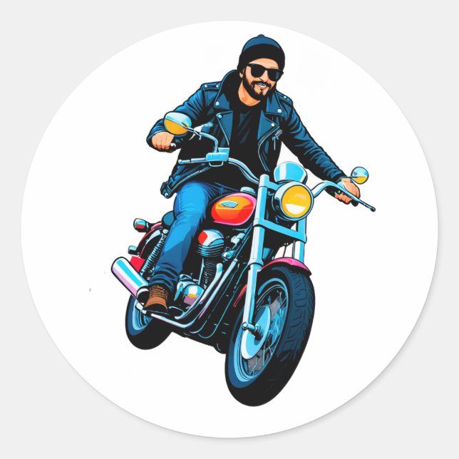 Cool Biker Riding a Motorcycle  Classic Round Sticker (Front)