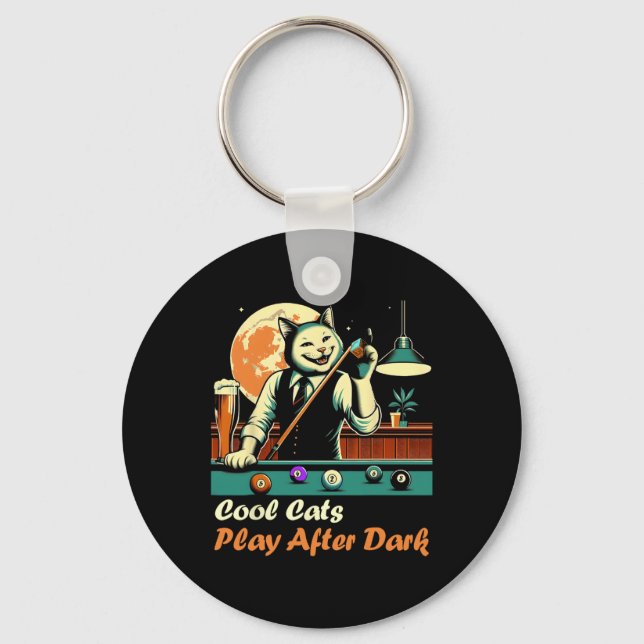 Cool Billiard Playing Kitty Cat  Keychain (Front)
