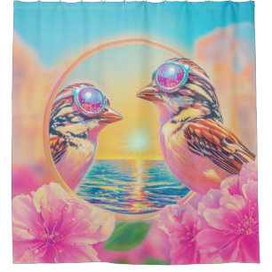 Cool Birds with Sunglasses at Sunset