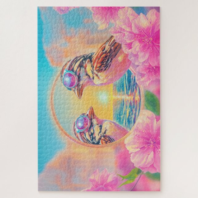Cool Birds with Sunglasses at Sunset Jigsaw Puzzle (Vertical)