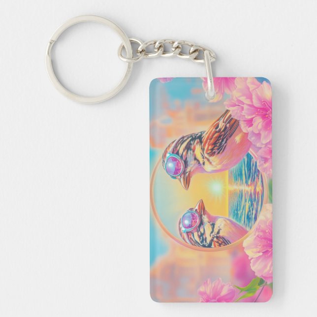 Cool Birds with Sunglasses at Sunset Keychain (Front)