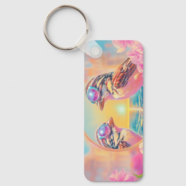Cool Birds with Sunglasses at Sunset Keychain (Front)