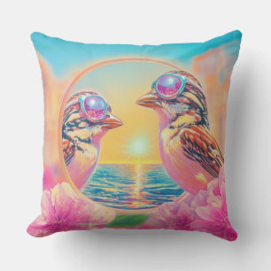 Cool Birds with Sunglasses at Sunset Throw Pillow