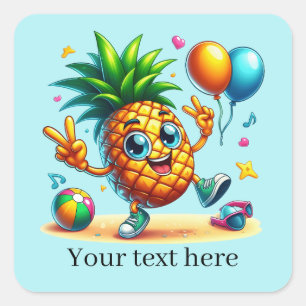 Cool Birthday beach pineapple party  Square Sticker