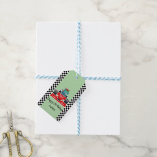 Cool Birthday Dinosaur race red car boy racing kid Gift Tags
