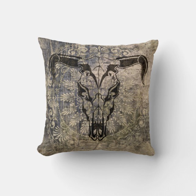Cool Bison Portrait Crazy Vintage Style Pillow (Front)