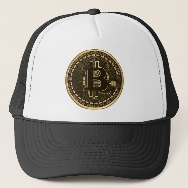 Cool Bitcoin Circuit Cryptocurrency Coin Sign Trucker Hat (Front)