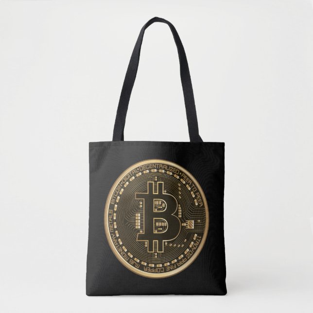 Cool Bitcoin Gold Black Tote Bag (Front)