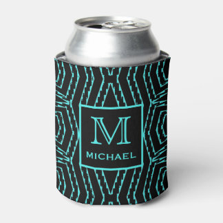 Cool Black and Blue Jagged ZigZag Pattern Monogram Can Cooler