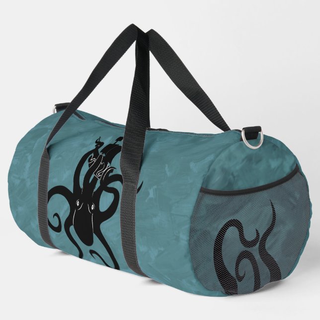Cool Black and Blue Kraken from the Deep Duffle Bag (Right Corner)