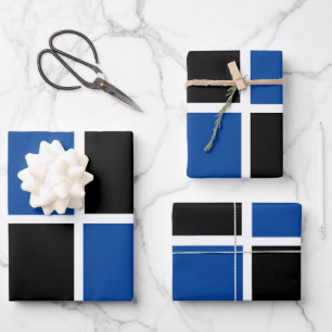 Cool black and blue square pattern wrapping paper sheet