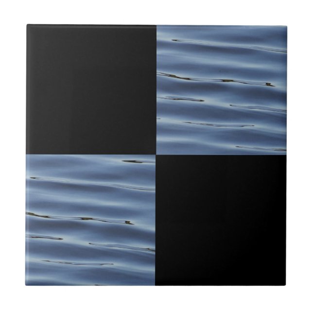 Cool Black and Blue Squares Tile (Front)