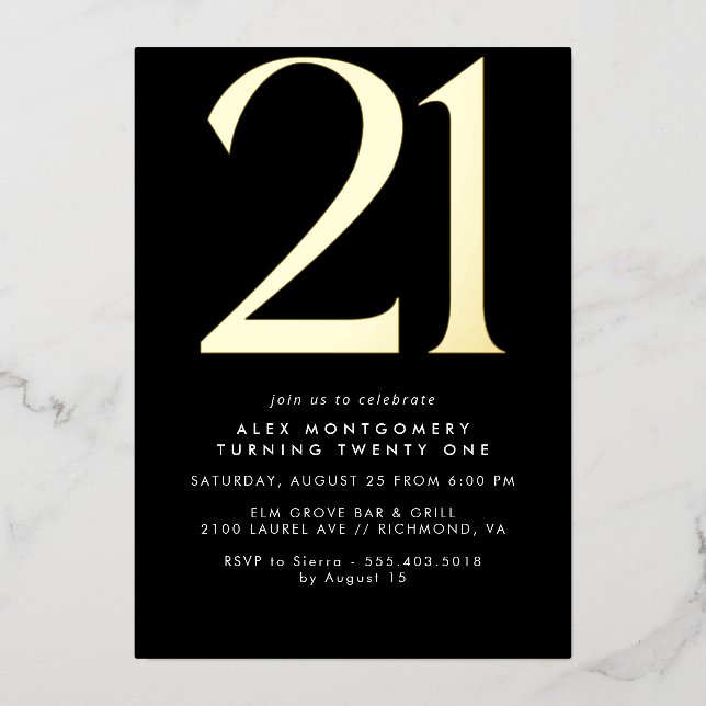 Cool Black and Gold | Mens or Womens 21st Birthday (Front)