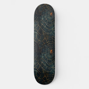 Cool Black and Gold Spider Web Design Skateboard
