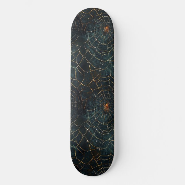 Cool Black and Gold Spider Web Design Skateboard (Recto)