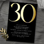 Cool Black and Gold | Womens or Mens 30th Birthday<br><div class="desc">Modern-style 30th birthday invitations with a large heading "30" in real metallic foil. Your event details are printed below in matte white font. Unisex design with gold accents on a contrasting black background. (Background colours can be changed by using the design tool. You may also change the type of metallic...</div>