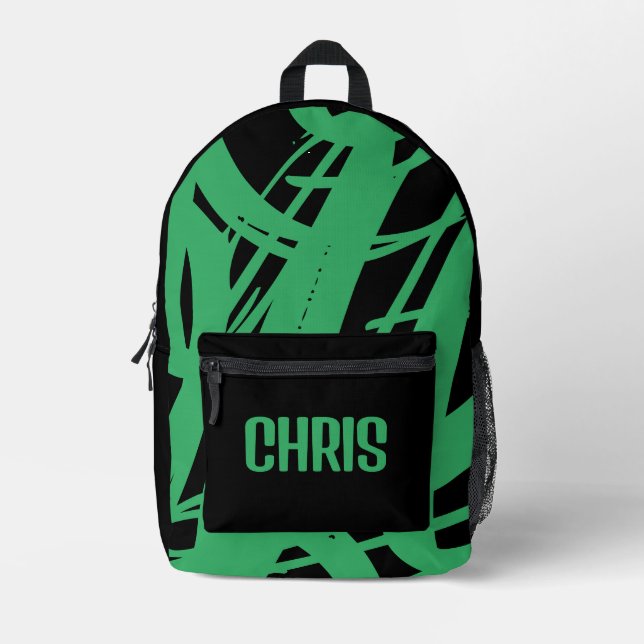 Cool Black And Light Green Boys Girls Kids School Printed Backpack (Front)