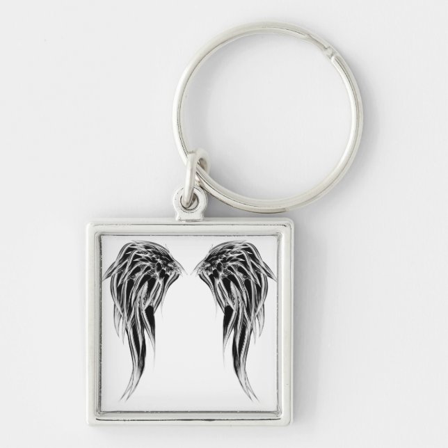 Cool Black and White Angel Wings Keychain (Front)