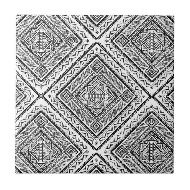 Cool Black and White Aztec Tribal Pattern Tile (Front)