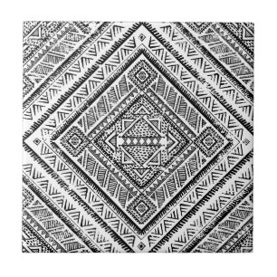 Cool Black and White Aztec Tribal Pattern Tile