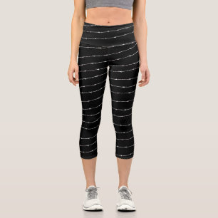 Cool black and white barbed wire pattern capri leggings