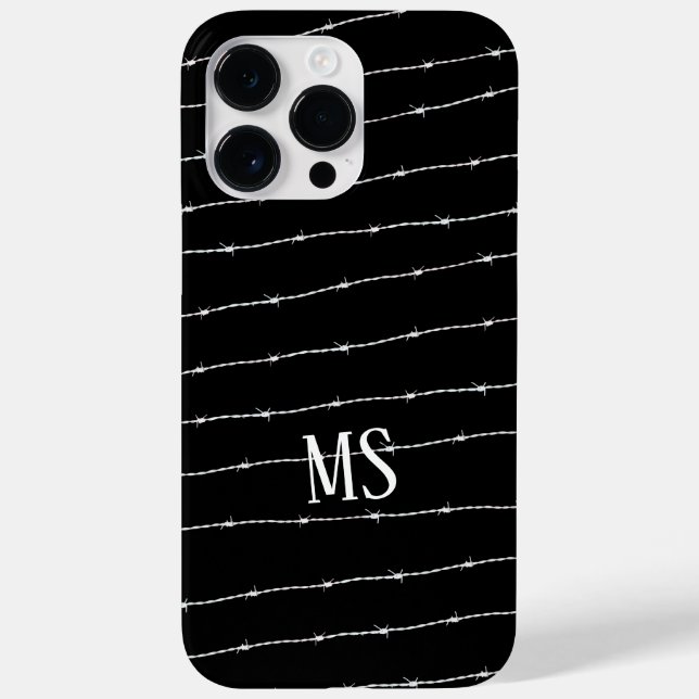 Cool black and white barbed wire pattern Monogram Case-Mate iPhone Case (Back)