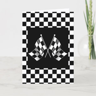 Cool Black And White Chequered Flag Pattern Holiday Card