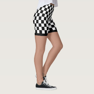 Cool Black And White Chequered Flag Pattern Print Leggings