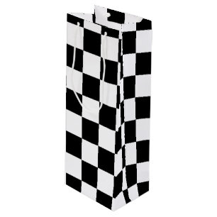 Cool Black And White Chequered Flag Pattern Wine Gift Bag