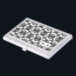 Cool Black and White Geometric Pattern Monogram Business Card Holder<br><div class="desc">Black and white swirly geometric patterned business card holder with modern monogram.</div>