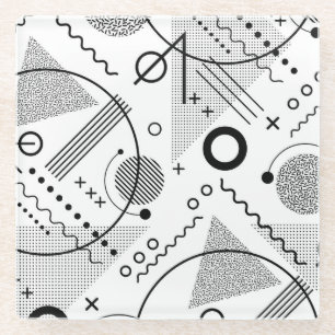 Cool Black and White Geometric Shapes and Lines Glass Coaster