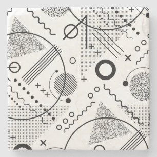 Cool Black and White Geometric Shapes and Lines Stone Coaster