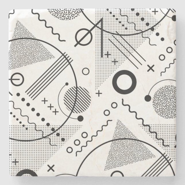 Cool Black and White Geometric Shapes and Lines Stone Coaster (Front)