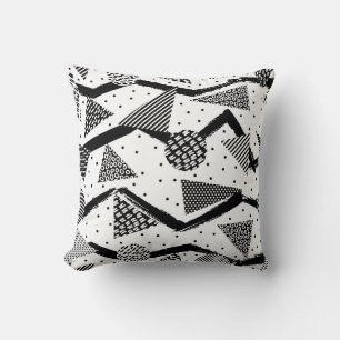 Cool Black and White Geometric Shapes and Lines Throw Pillow