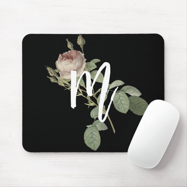 Cool black and white Initial with rose Minimalist Mouse Pad (With Mouse)