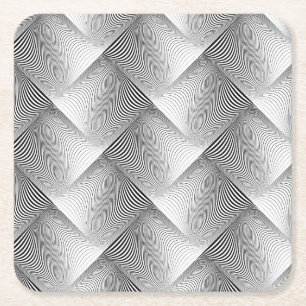 Cool Black and White Metallic Weaving Pattern Square Paper Coaster