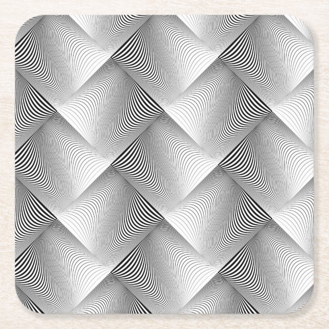 Cool Black and White Metallic Weaving Pattern Square Paper Coaster (Front)